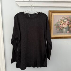 Eileen Fisher Merino Wool‎ Sweater Tunic L Charcoal Gray Long Sleeve Side Slit